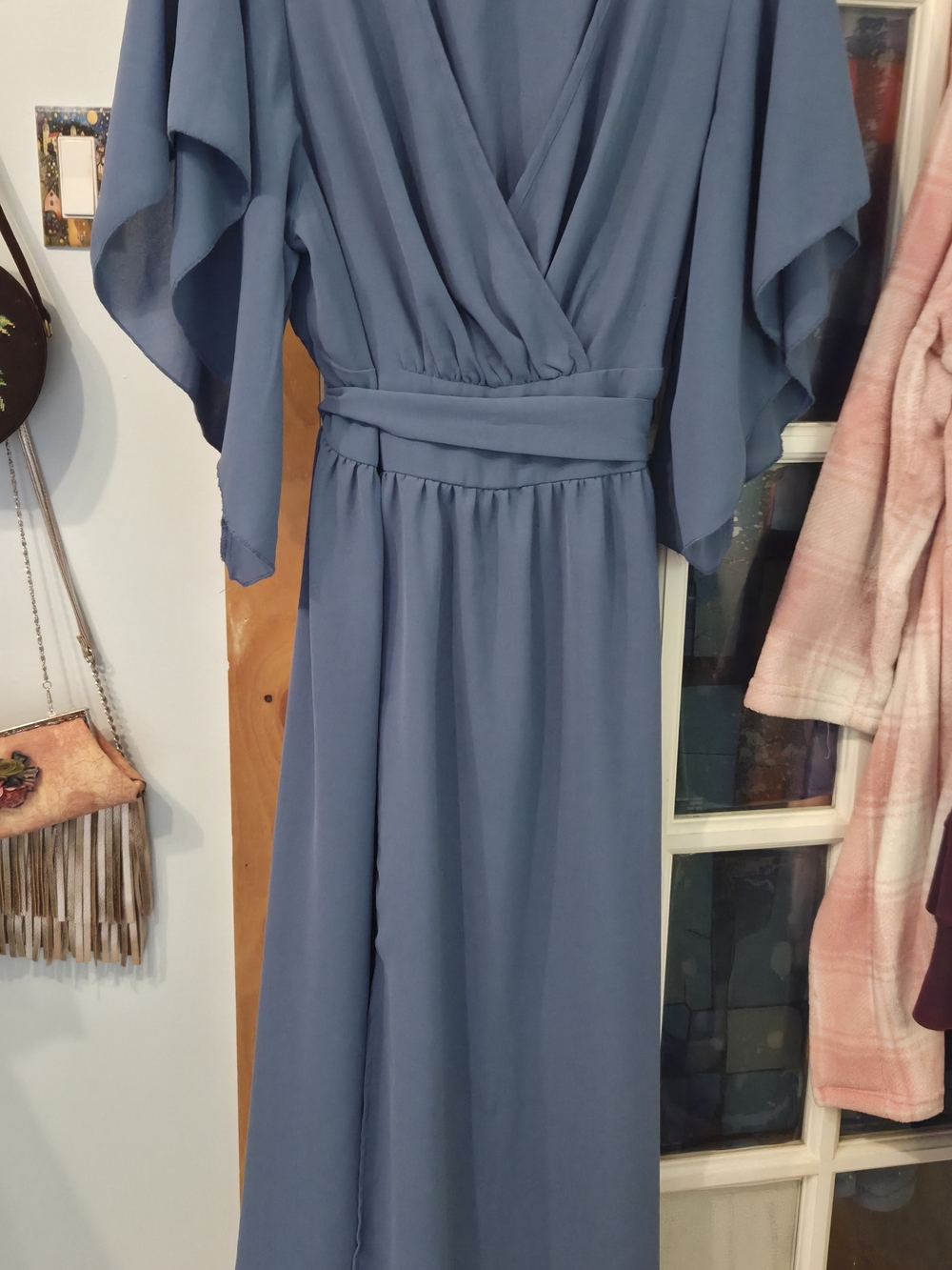 Elegant Slate Blue V-Neck Maxi Dress by